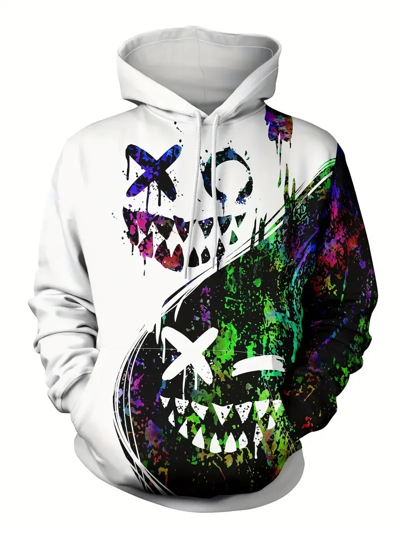 Sudadera con Capucha Graffiti Yin Yang Smile, Sudadera Informal de Color Blanco y Negro para Hombre y Mujer, Sudadera con Capucha Moderna