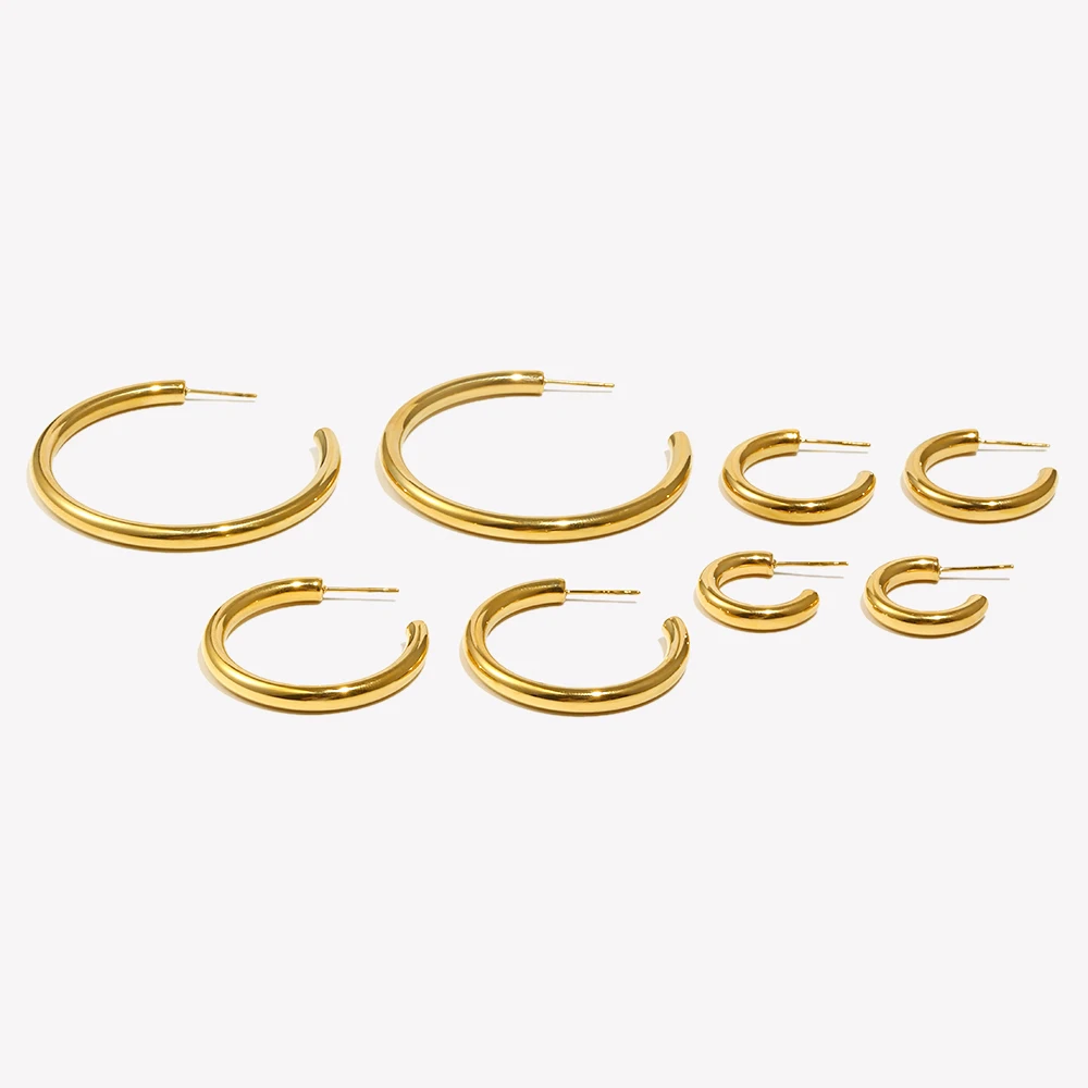E.B.belle Hypoallergenic Tarnish Free Stainless Steel Hollow Tube Large Medium Small Size Gold Plated Hoop Earrings For Women