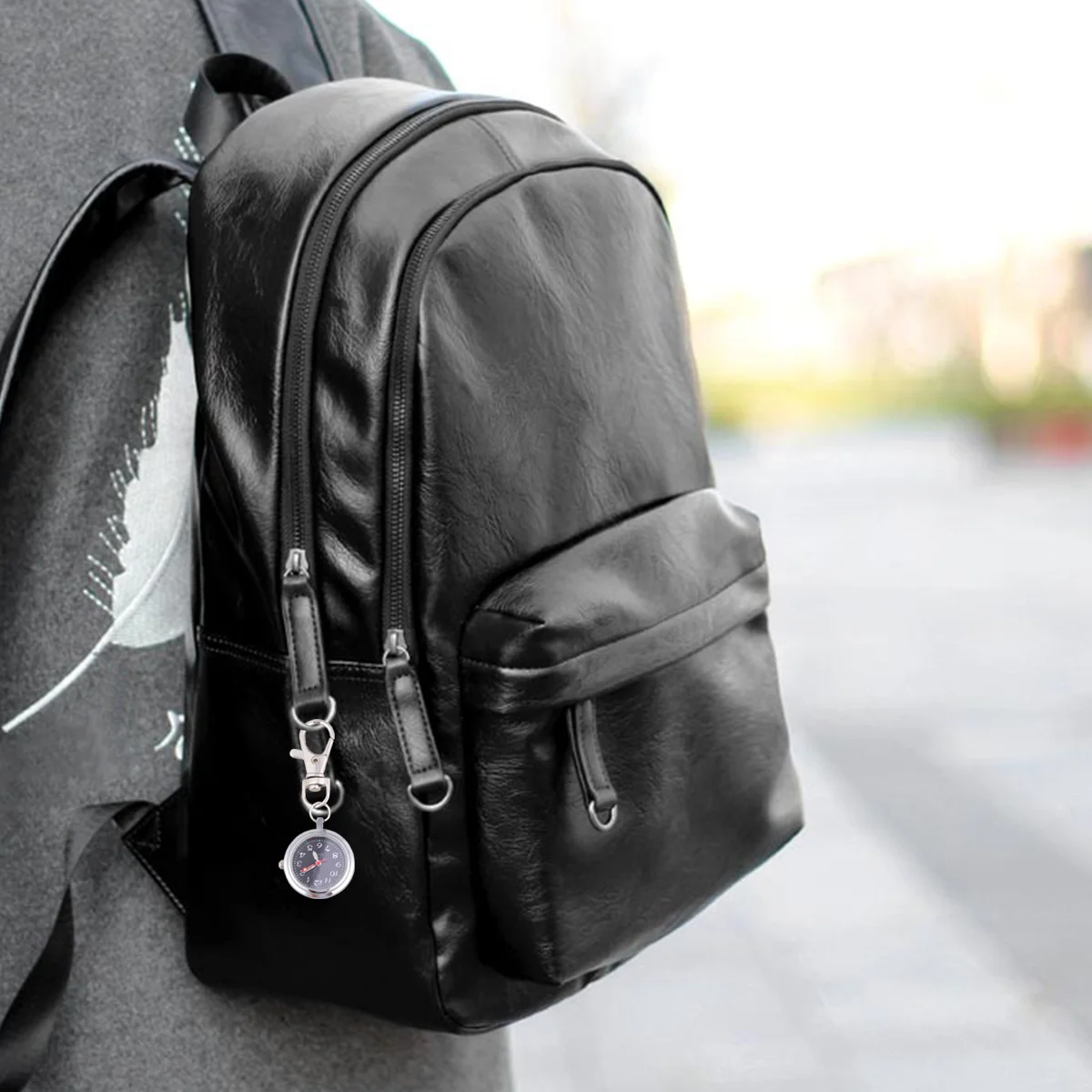 Quartz Large Dial Keychain Pocket Watch Black Easy Read Luminous Needle Classical Gift for Children Men Couples