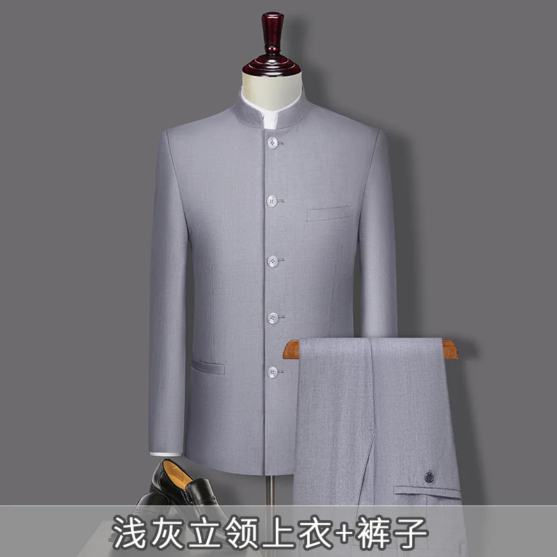 Terno de colarinho chinês para homens, vestido fino noivo, melhor vestido de homem, porta secreta, B6011, Zhongshan