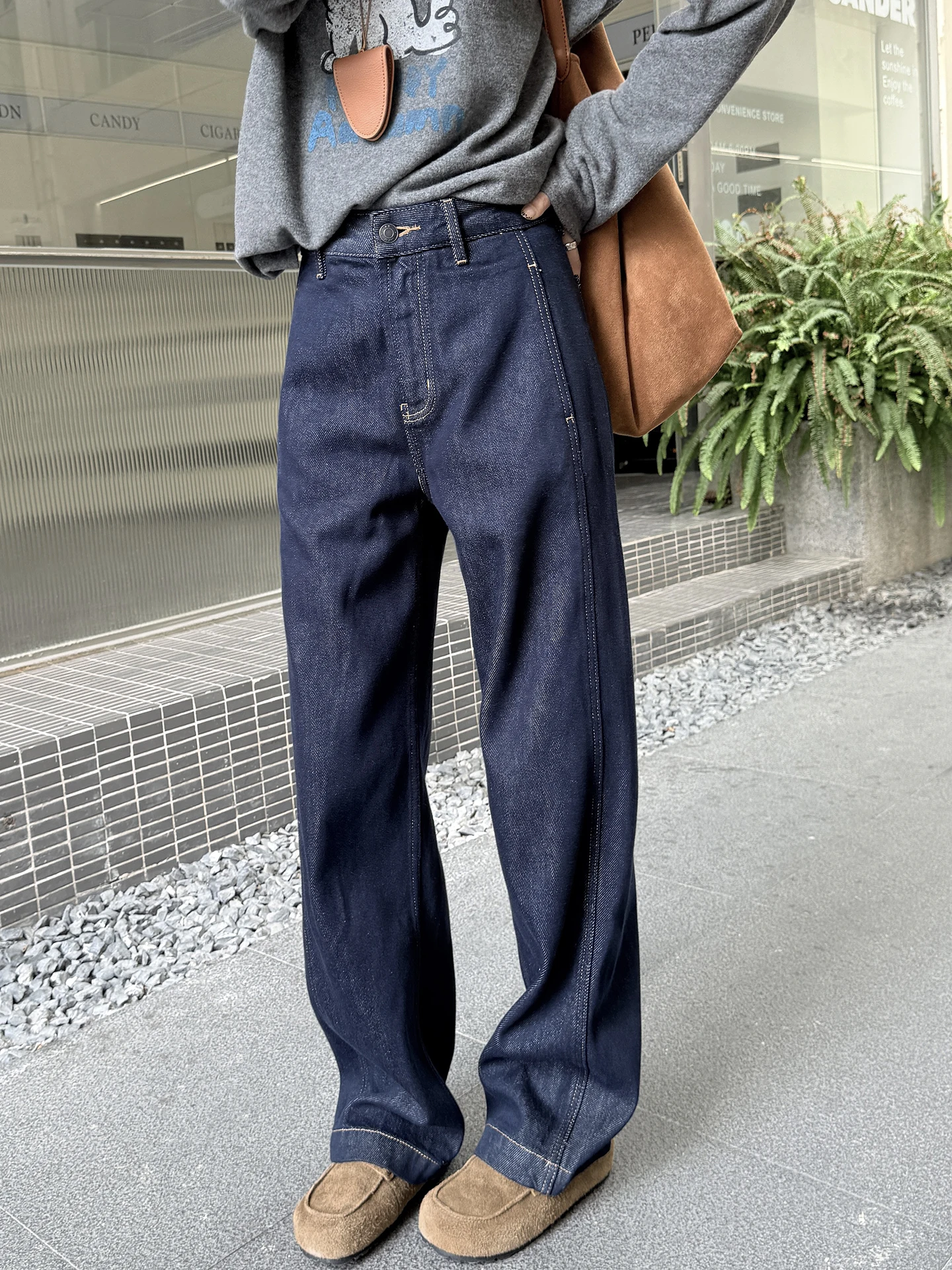 

Джинсы Deep Blue Fce с широкими штанинами на подкладке, женские, осенне-зимние, с высокой талией, прямого кроя, свободные, из денима, скрывающие недостатки фигуры (для фигуры типа «груша»)