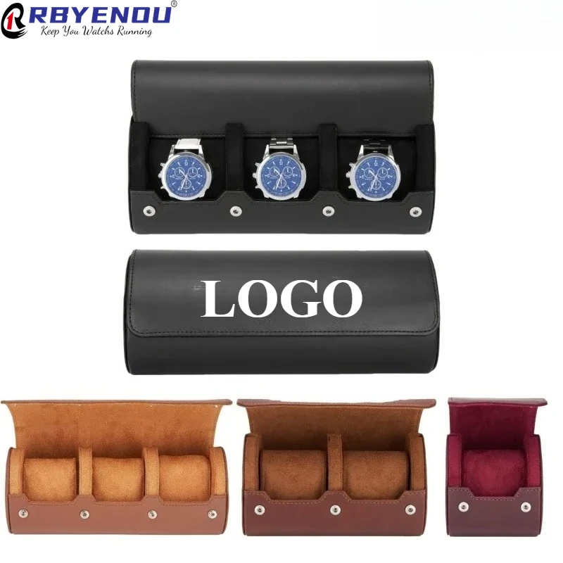 無料カスタマイズロゴpuレザー腕時計ケースロールボックススマートウォッチトラベルバッグポータブルジュエリーオーガナイザー収納ケースボックスoem