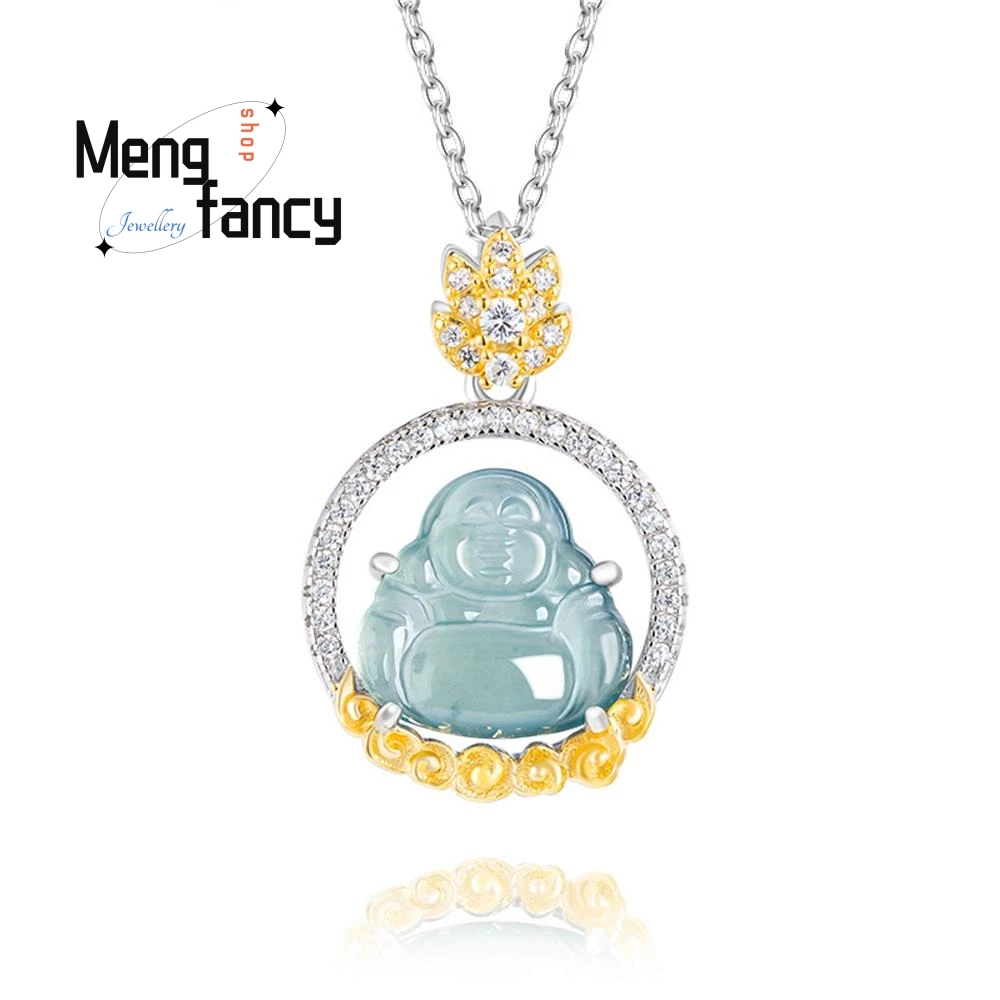 

Натуральный жадеит, голубая вода, Будда Майтрейи, ледяной нефритовый кулон S925, серебро, инкрустация, высококачественные изысканные роскошные качественные ювелирные изделия
