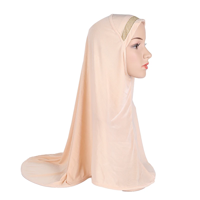 H063 Teenage girls medium size 75*65cm pray hijab muslim headscarf islamic headscarf hat amira pull on headwrap