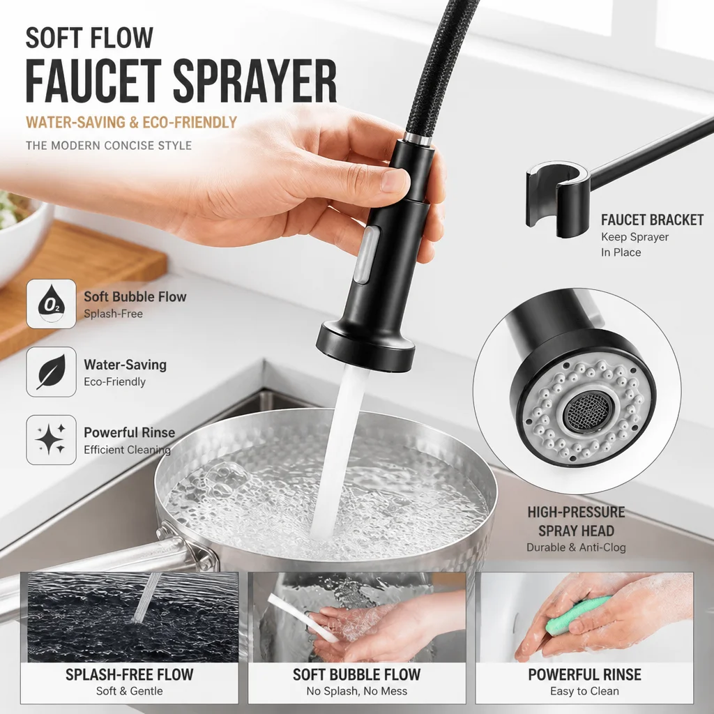 Silver Gray & Matte Black One Handle Spring Kitchen Sink Faucet, Deck Mounted Hot Cold Water Tap for Kitchen Bathroom