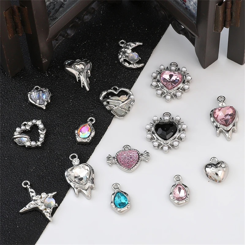 Alloy Colored Rhinestone Love Charms DIY Handmade Necklace Earring Pendant Jewelry Accessories