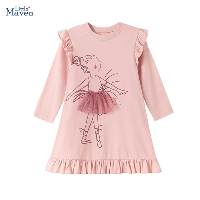 

Little maven Girls Party Dress Cartoon Ballet Girl Appliques Baby Girl Costume Autumn Spring Children's Clothing for Dresses