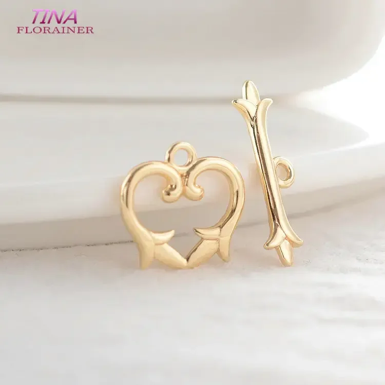 4 Sets 13*20MM 14K Gold Color Plated Brass Heart O Toggle Clasps High Quality Diy Jewelry Making Supplies