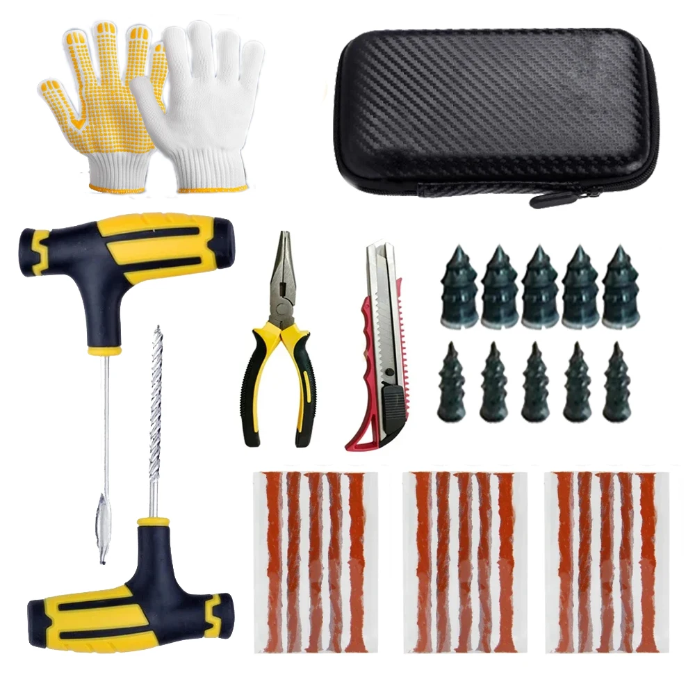 

Car Tire Repair Kit Puncture Plug Tools Tyre Puncture Emergency Screw plunger kit rubber strip Repair Tool Kit Car Accessories