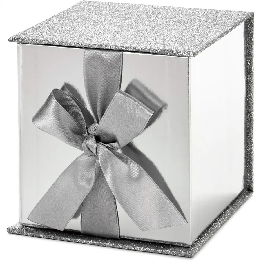 Confezione regalo piccola con fiocco e riempimento di carta triturata Seg Signature Confezione regalo da 4 pollici con glitter per matrimoni, lauree, scarpe da sposa