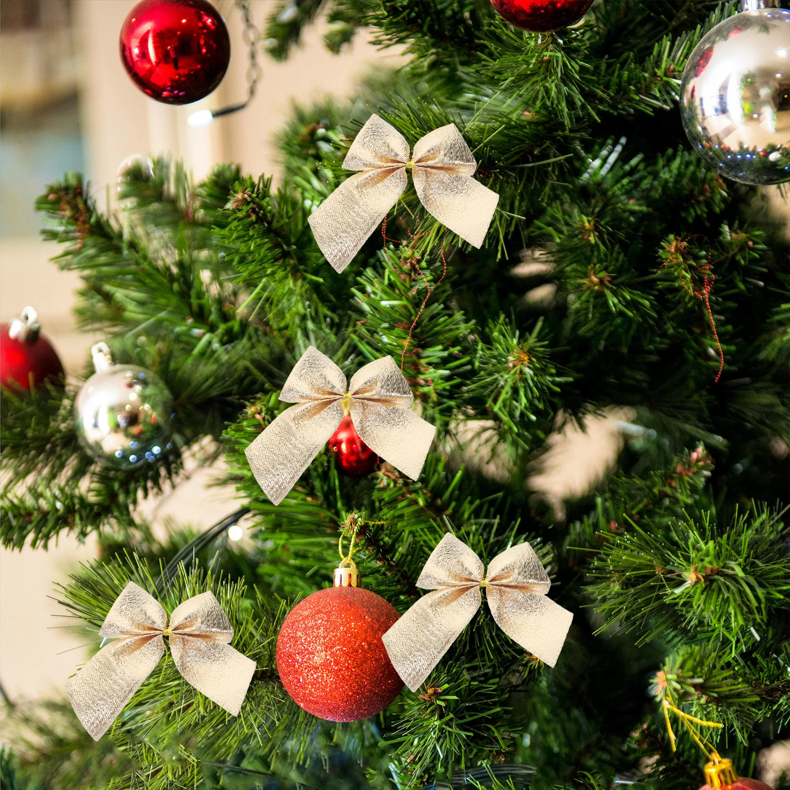 

24pcs Christmas Bows 5.5Cm Bling Bowknots For Tree Decoration Festival Party Diy Craft Wedding Hair Accessories Ornament Decor