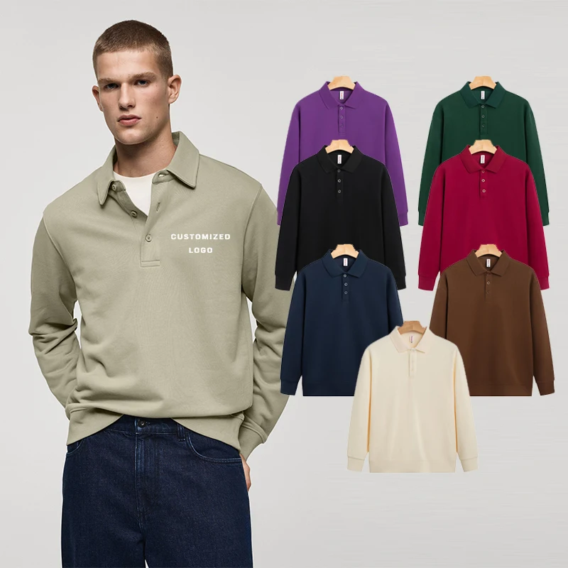 شعار مخصص قسط دافئ الربع بلوزات للجنسين 310 gsm المخملية بولو طوق جودة القطن رجالي بلوزات LS-GT2516
