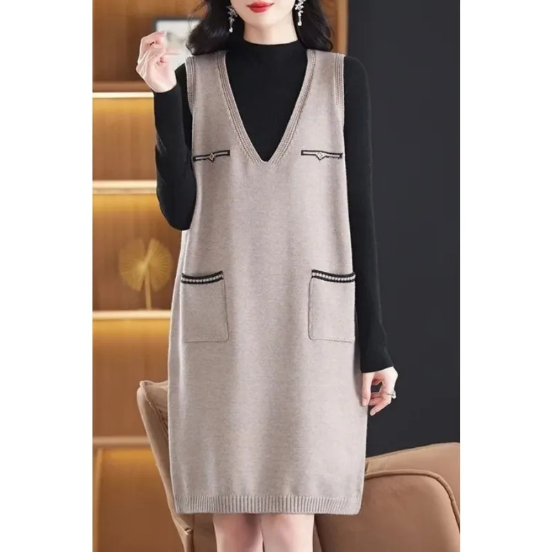 أزياء جديدة فضفاضة محبوك اللباس الخريف والشتاء منتصف طول سترة غير رسمية سترة تنورة البلوز #2