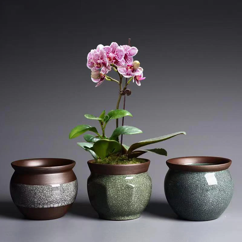 

China Yixing Alabaster Flowerpot Retro Classic Two-Patchwork Color Decorative Vase Indoor Greenery Breathable Bonsai Pots