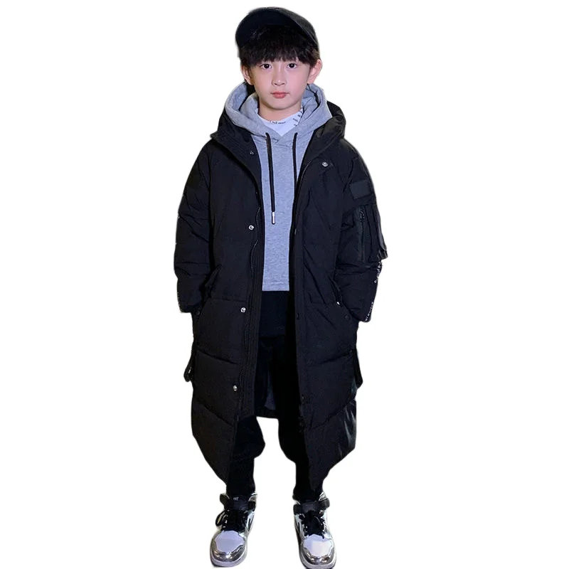 Boys Coat Jacket Cotton Outerwear Windbreak 2023 Long Thicken Velvet Winter Warm Teenagers Children\'s Clothing