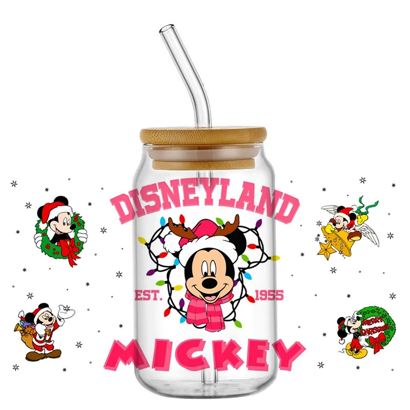 

Minoso Cute Disney Christmas Wrap 3D UV DTF Cartoon Santa Decal For 16oz Libbey Glass Can Cup uvdtf Coffee Car Sticker