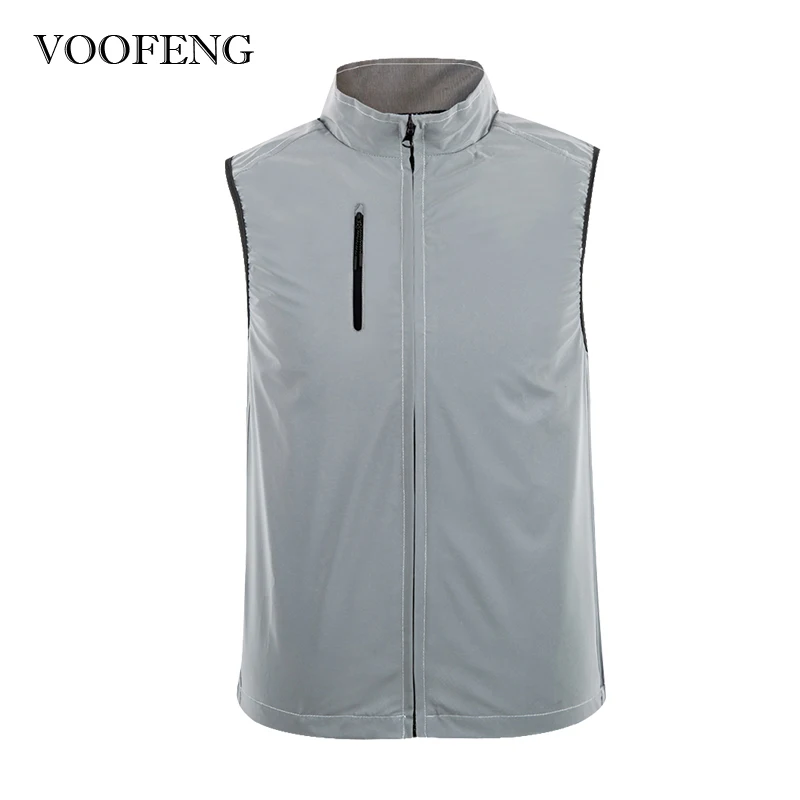 VOOFENG Reflective Vest Jacket Zipper Pocket Unisex Clothes for Cycling Running Night Sport Road Safety