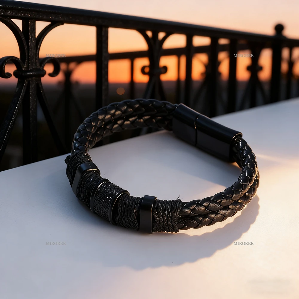 قطعة واحدة من سوار جلد البولي يوريثان المنسوج العصري للرجال، إكسسوارات شخصية مصنوعة يدويًا، هدية مثالية لصديقها/الزوج #5