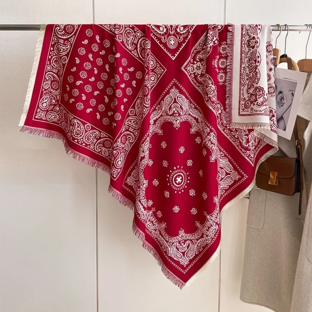

Fashion Imitation Cashmere Winter Scarf Warmth Double-sided Printed Shawl and Wrap Square Soft Tassel Poncho