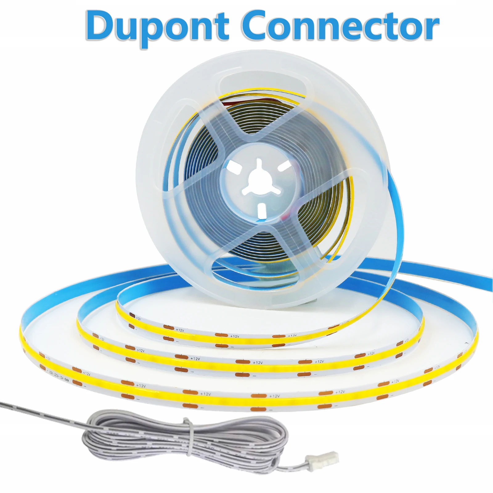 Bande lumineuse LED COB Dupont Interface 12V 320 LED/m, éclairage linéaire haute densité, ruban flexible pour étagère, armoire, rétroéclairage