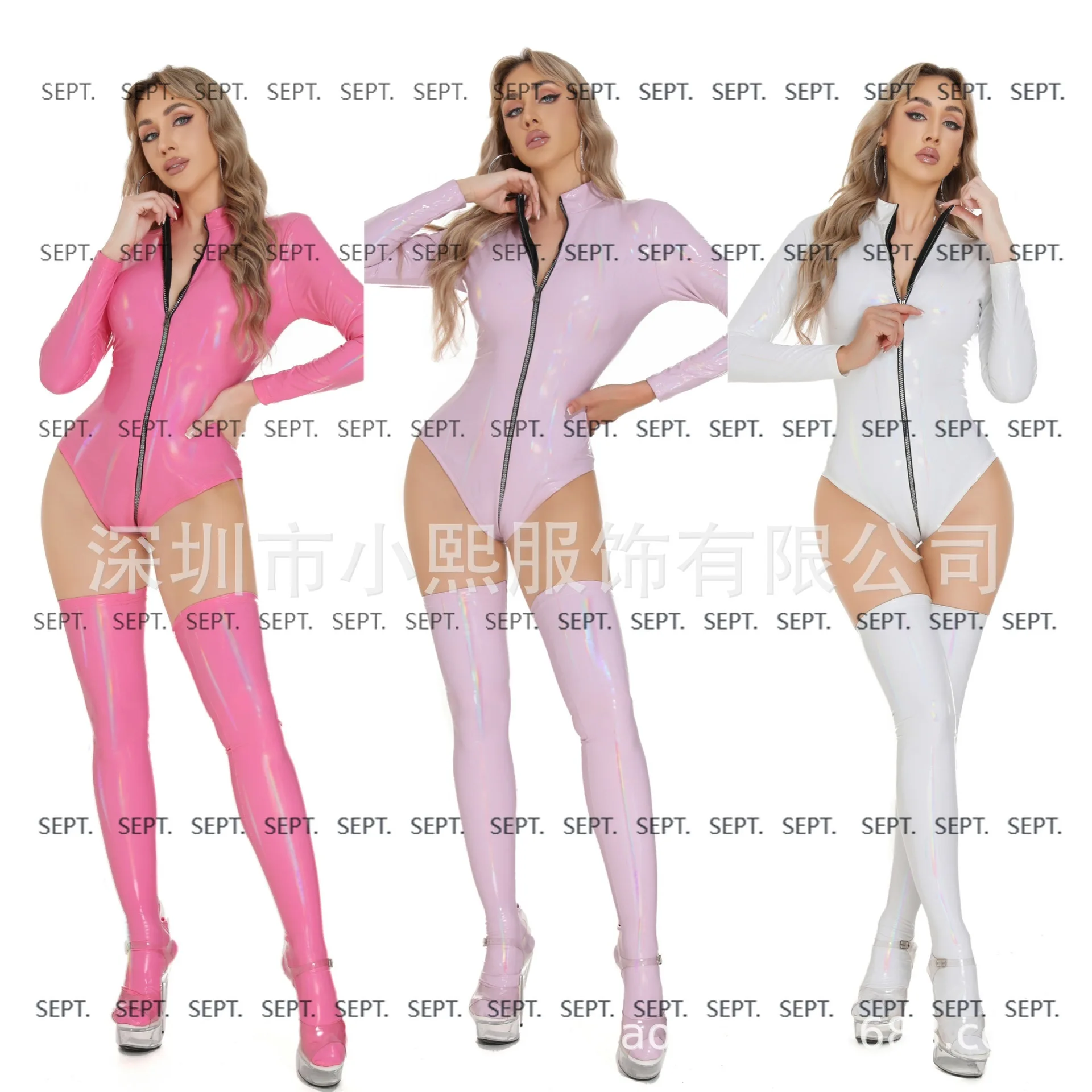 

2025 new S-3XL zipper open crotch mirror colorful sexy women's one-piece tights bright leather stage tights