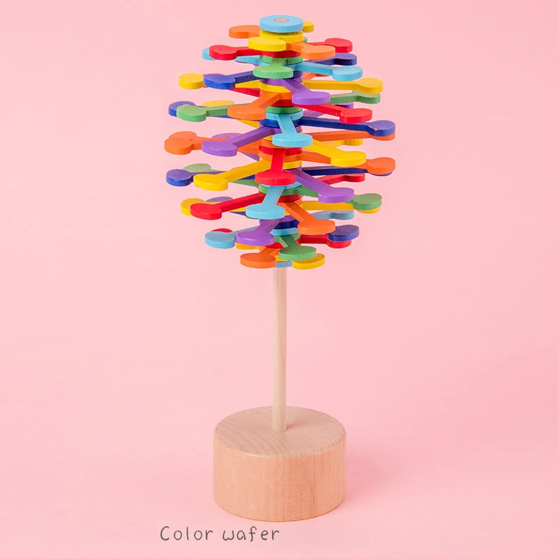 Novelty Colorful Helicone Rotating Lollipop Wooden Educational Toy For Children Adult Home Office Stress Relief Decoration Toys