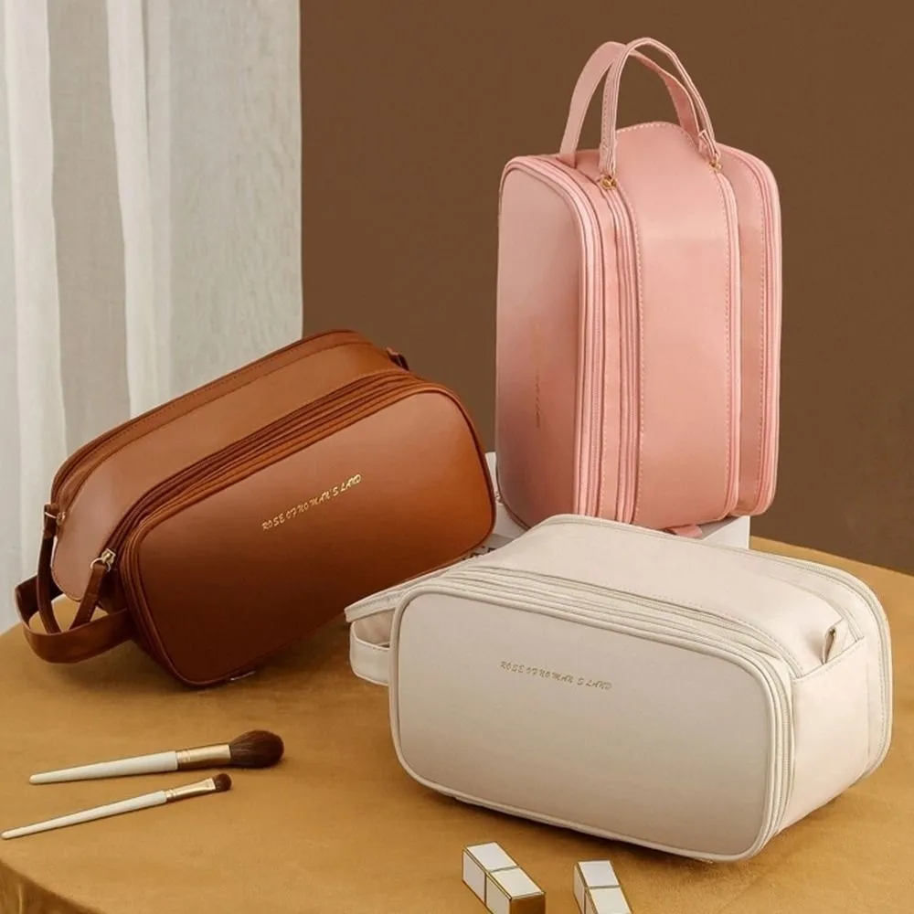 

Double Zipper PU Leather Cosmetic Bag Multifunction Waterproof Makeup Pouch Bag Handbag Toiletries Organizer Travel Wash Bag