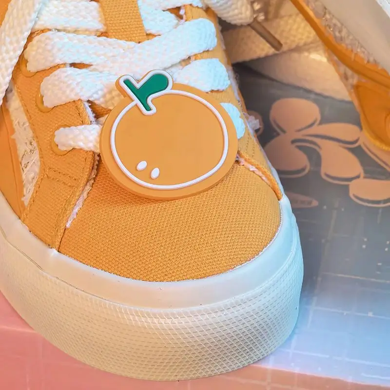 Designer Women Breathable Orange Sneakers Cute Canvas Shoes Thick Heel Sneakers Casual Running Platform Y2K Lolita Bread Shoes