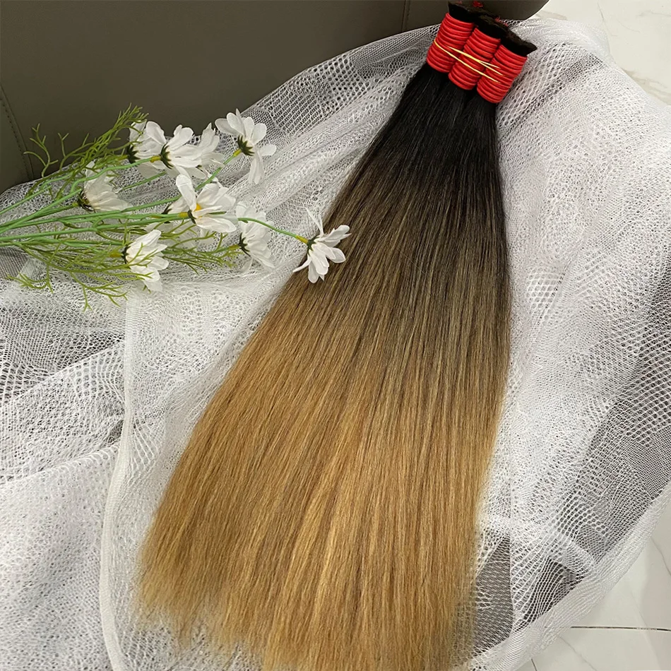 Ombre Straight Human Hair Bulk Blonde Weft Indian Hair 100%Virgin Gradient Bone Straight Extensions Soft Remy Hair for Braiding
