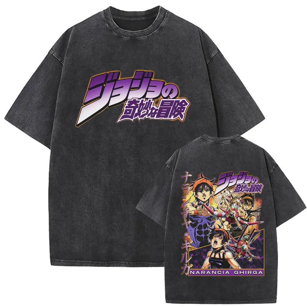 

Washed Vintage Anime JoJo's Bizarre Adventure Narancia Ghirga Graphic T Shirt Men Women Clothing Cartoon Manga Oversized T-shirt