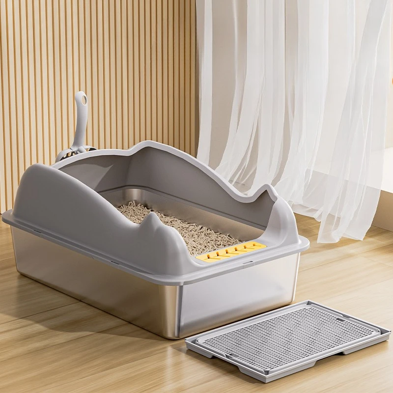 Self Cleaning Cat Litter Box Top Entry Stainless Steel Covered Anti Splash High Walls Extra Large Multi Ccat Toilet Household