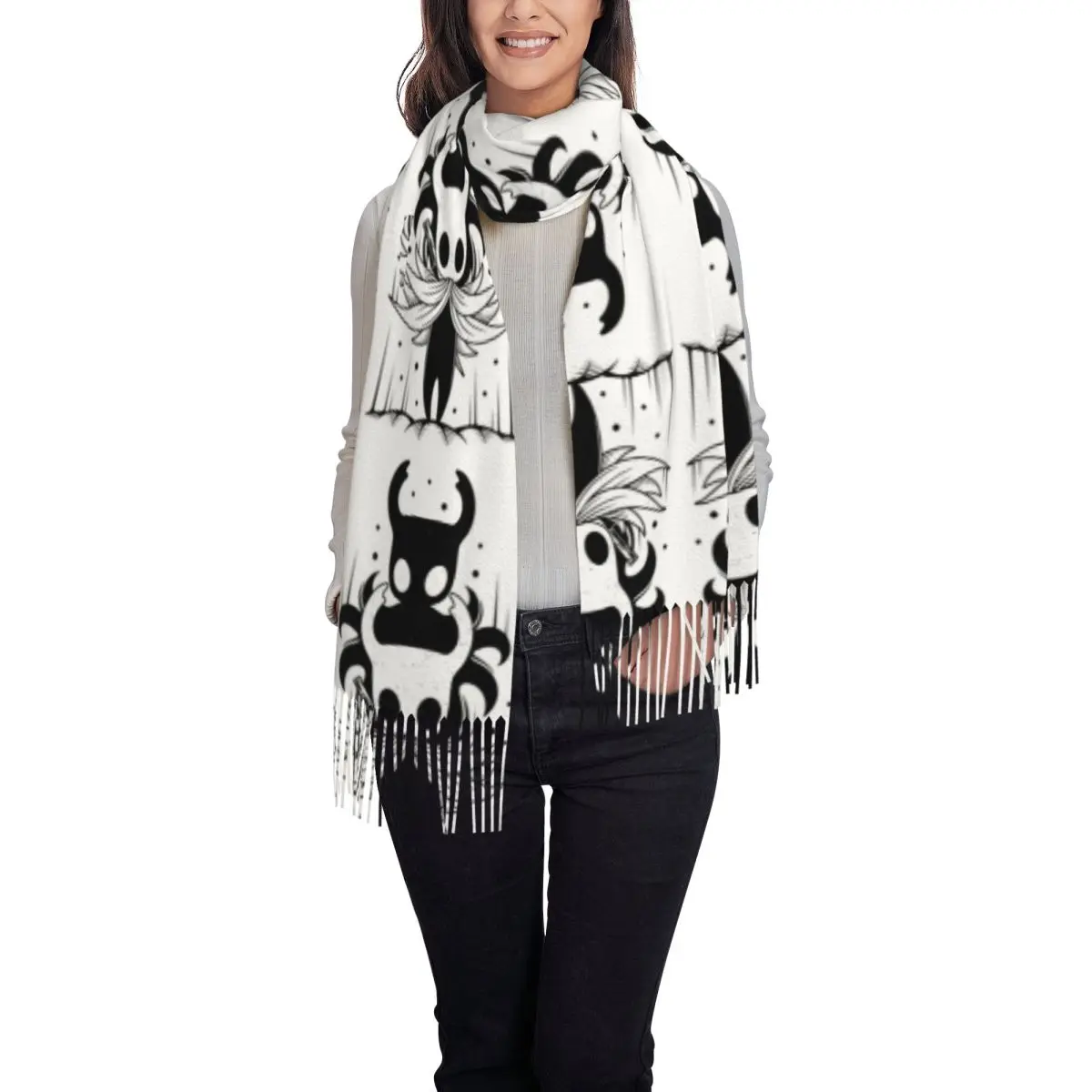 Ghost Knight Hollow Knight Game Scarf Tassel Scarves Women Soft Warm Shawls and Wraps Large Fall Winter Shawl Wrap