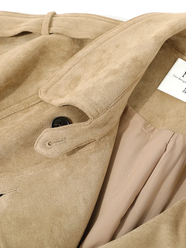 ZMEENNA レディース ショート フェイクスエード ダブルブレスト トレンチ ジャケット コート ベルト付き 秋のファッション オーバーコート カジュアル アウター ZM4288