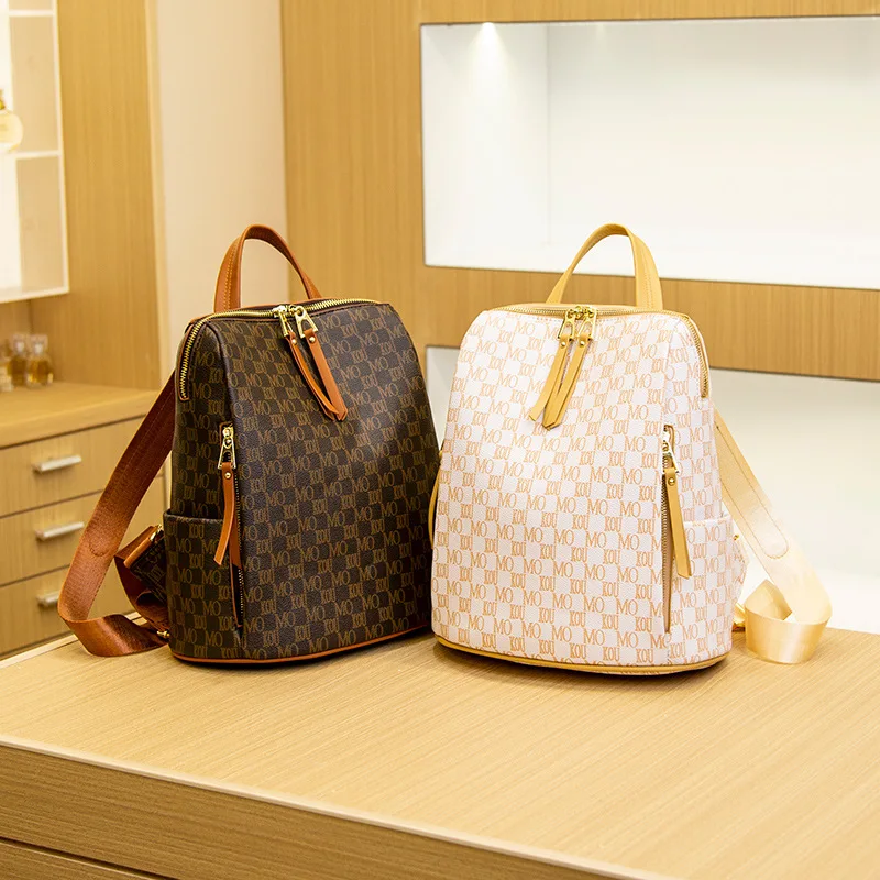 حقيبة ظهر مطبوعة بأحرف عتيقة، مناسبة لحقائب السفر النسائية العصرية، حقيبة ظهر ذات ألوان متباينة ذات سعة كبيرة