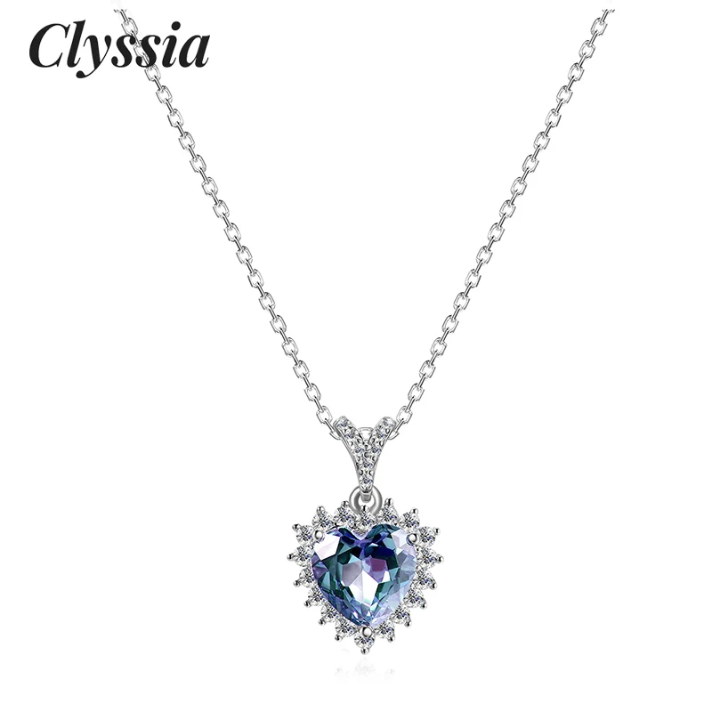 

CLYSSIA женский кулон с александритом, меняющий цвет, стерлинговое серебро 925 пробы, Halo, круглый пасьянс, июнь, камень, александритовые украшения