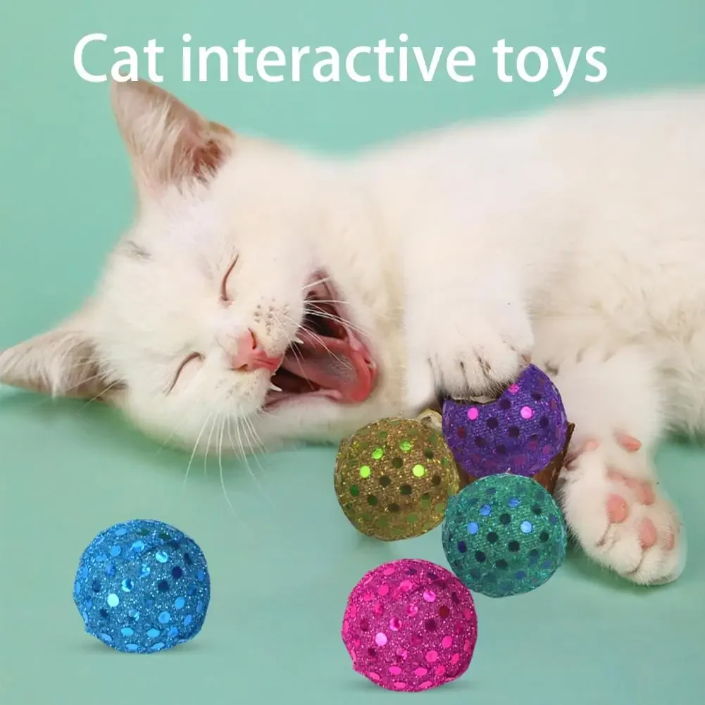 5 Pcs Cat Ball Toy Scratch-resistant Training Soft Kitten Sequin Toy Excellent Playing Kitty Interactive Toy Pet Supplies Catnip