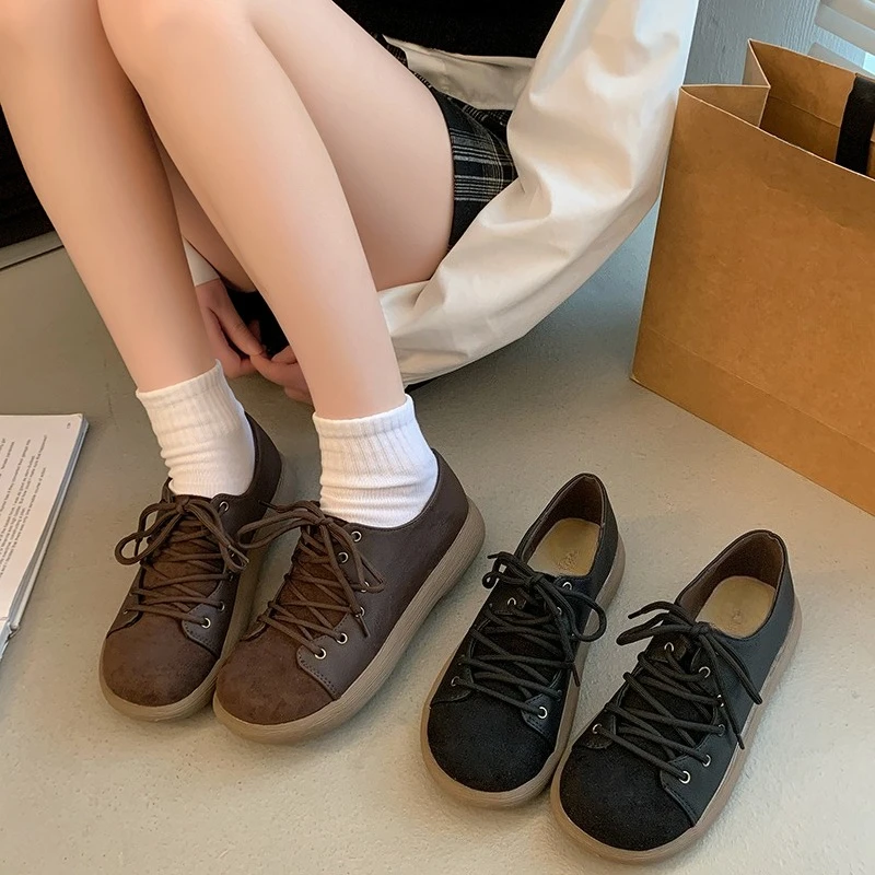 

Одиночные туфли, осенние новые нескользящие низкие туфли с круглым носком и глубоким носком, на шнуровке спереди, на мягкой подошве