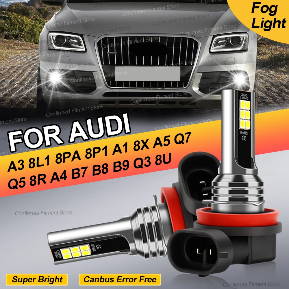 200W Canbus Error Free H7 H11 H8 Super Bright Car LED Front Fog Lamp For Audi A3 S-line A1 8X A5 Q7 Q5 8R A4 B7 B8 B9 Q3 8U