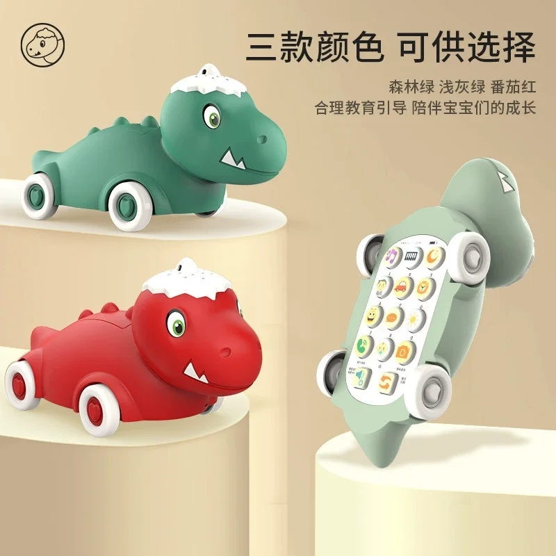 Nieuwe kinderverlichting en muziek dinosaurus simulatie mobiele telefoon voor vroege educatie, cartoon verlichting leerverhaalmachine