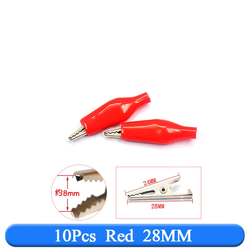 10Pcs 28MM/35MM/45MM Metal Alligator Clip G98 Crocodile Electrical Clamp for Testing Probe Meter Black/Red with Plastic Boot