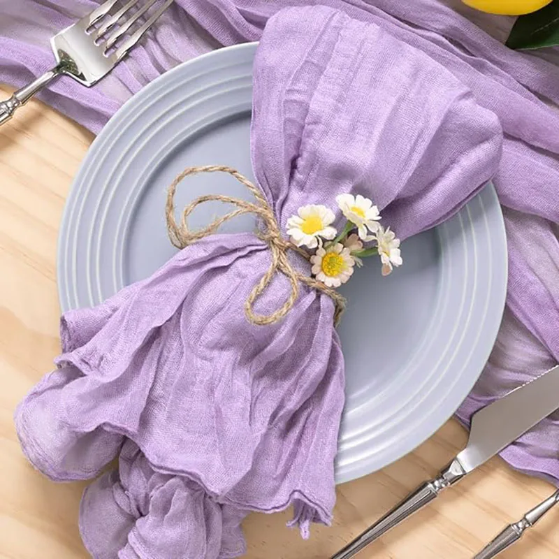 

12Pcs Purple Boho Semi-Sheer Gauze Wrinkled Table Napkins For Dining Vintage Wedding Party Banquets Christmas Table Decorate