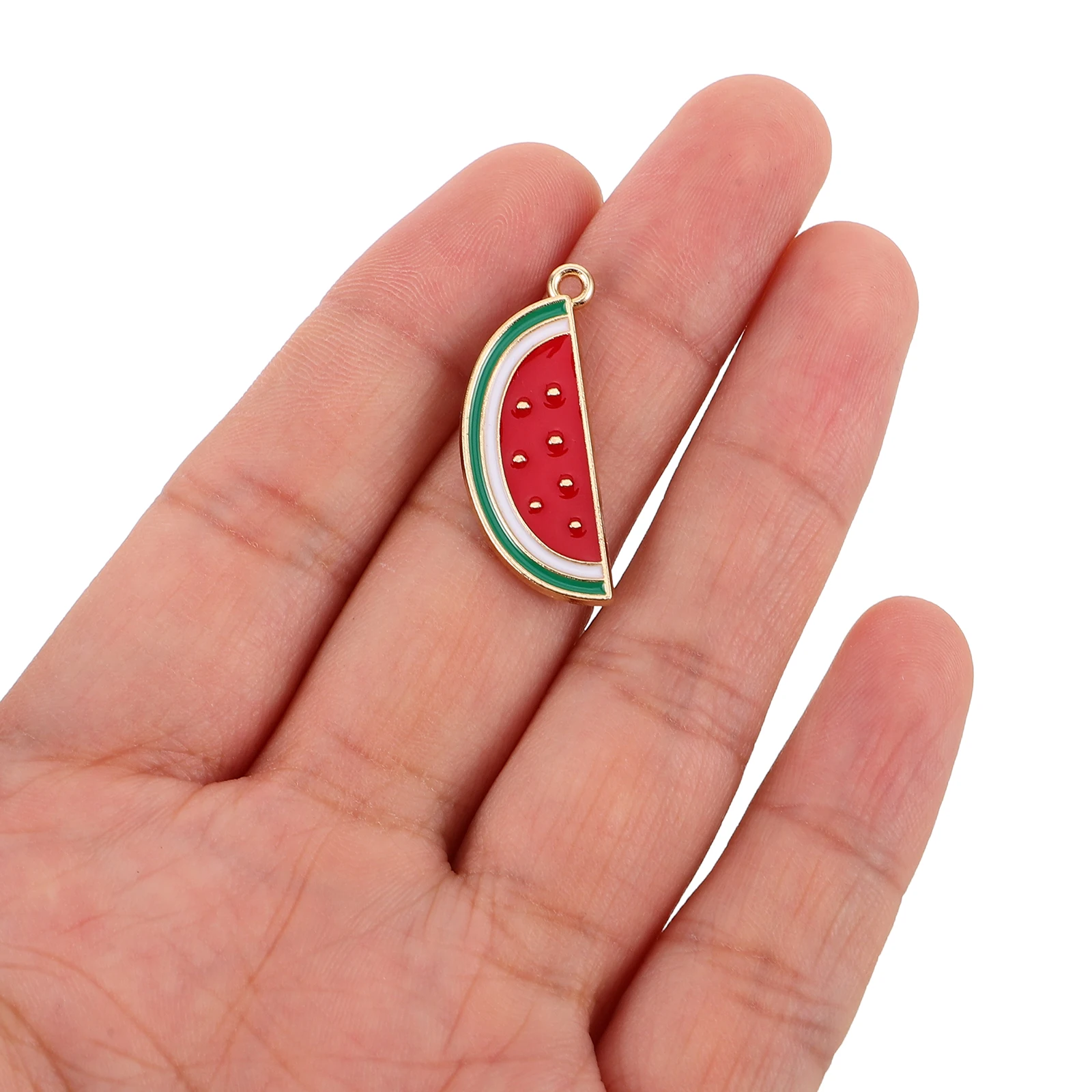 10 Pcs 수박 펜던트 과일 댕글 참 장식 목걸이 귀걸이에 대한 아연 합금 에나멜