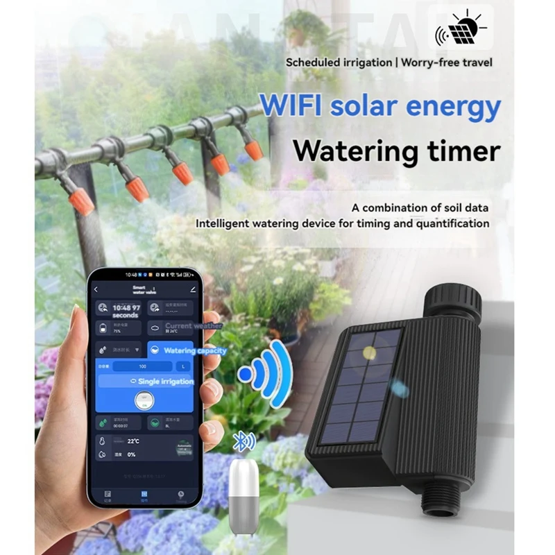 Imagem -04 - Wifi Solar Jardim Waterer Smart Timing Sprinkler Temperatura do Solo Sensor de Umidade Ferramenta de Rega de Flores Automática