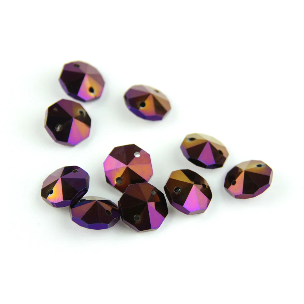 14mm Coating Purple Crystal Octagon Beads for Home Wedding Party Garland Lighting Door Window DIY Decor 2000Pcs One/ Two Holes