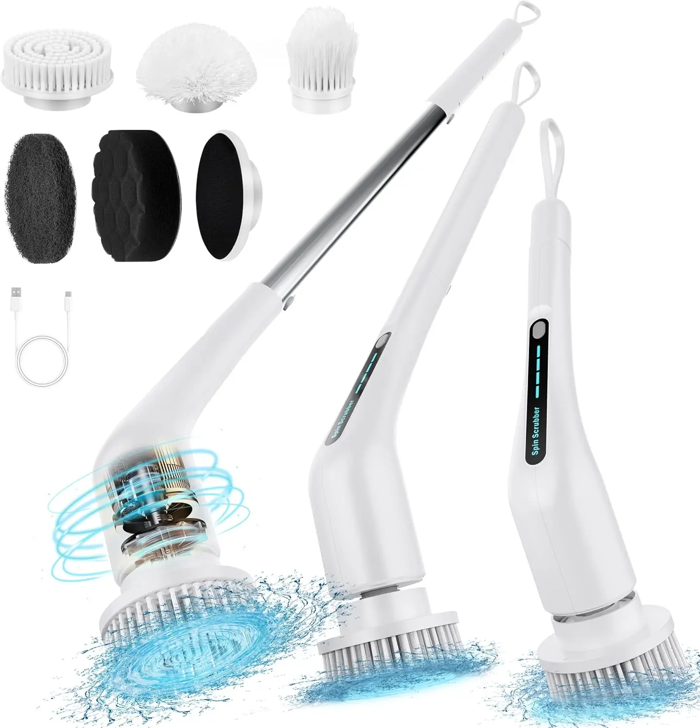 Electric Spin Scrubber - Long Handle Bathroom Cleaner for Tub, Shower, Tile & Grout