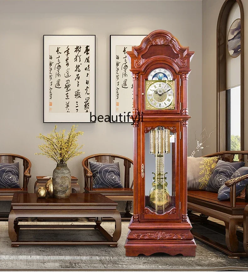 The Grandfather Clock High-Grade Solid Wood Clock European Living Room Standing Grandfather Clock Mechanical  Hermle Movement