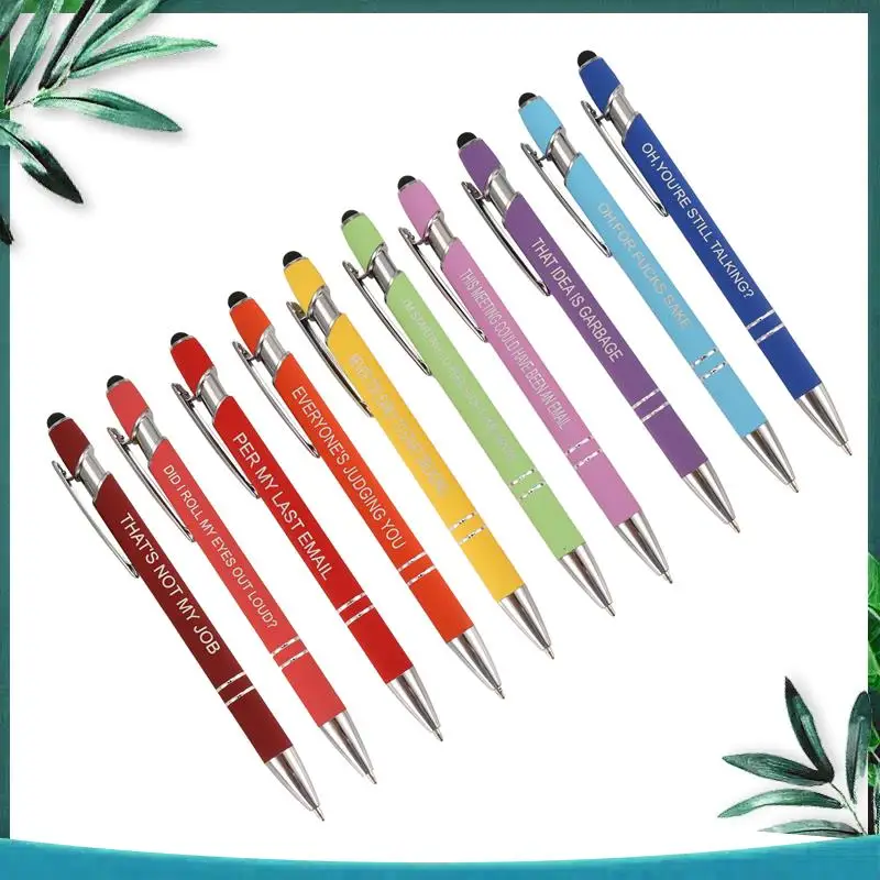 (NOWE) 10 sztuk Śmieszne długopisy biurowe Demotywacyjne Sarkastyczne długopisy kulkowe Macaron Touch Stylus do biura, czarne