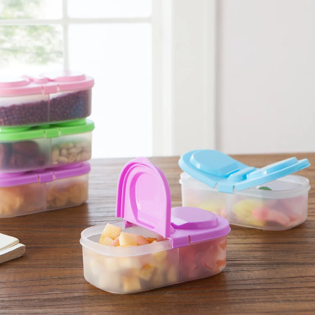 

2Pcs Blue Refrigerator Storage Boxes Dual Compartments Plastic Crisper Sealed Food Containers Snack Lunch Boxes Portion Control