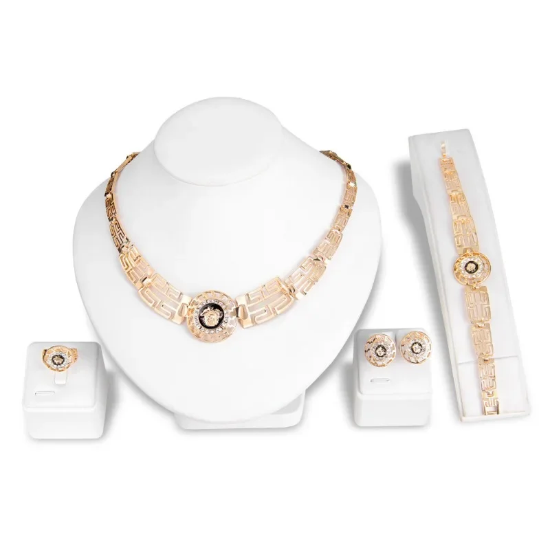 2024 Women\'s New Personality Temperament Necklace Four-piece Fashion Wedding Dance Jewelry Set Wholesale Female  Earings Girl