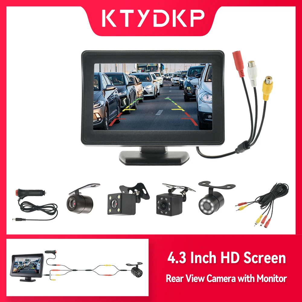 KTYDKP 4.3 Inch Car Rear Camera Monitor LED Reversing Camera with Screen TFT LCD Display for Vehicle Parking  Easy Installation